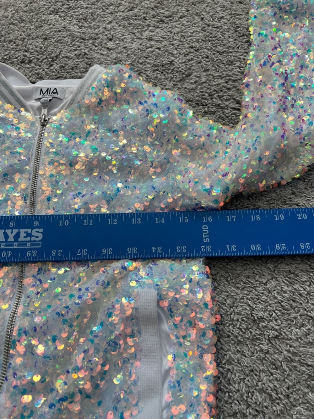 MIA New York White Holographic Iridescent Sequin Sparkle Bomber Jacket - Size L - Picture 5 of 11